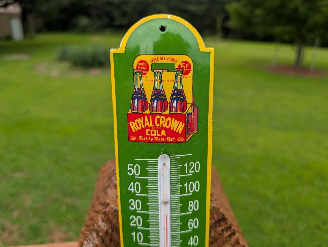 THICK PORCELAIN ROYAL CROWN SODA THERMOMETER SIGN TAKE HOME A CARTON RC SODA POP
