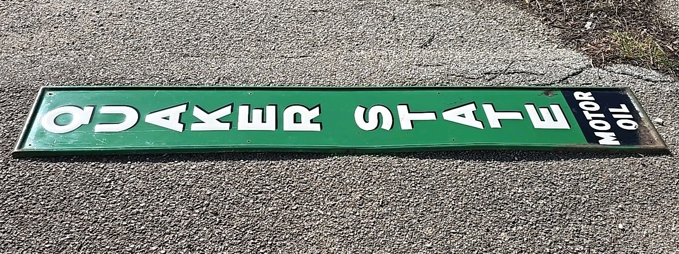 Vintage Original 6′ Quaker State Motor Oil Embossed Vertical Advertising Sign