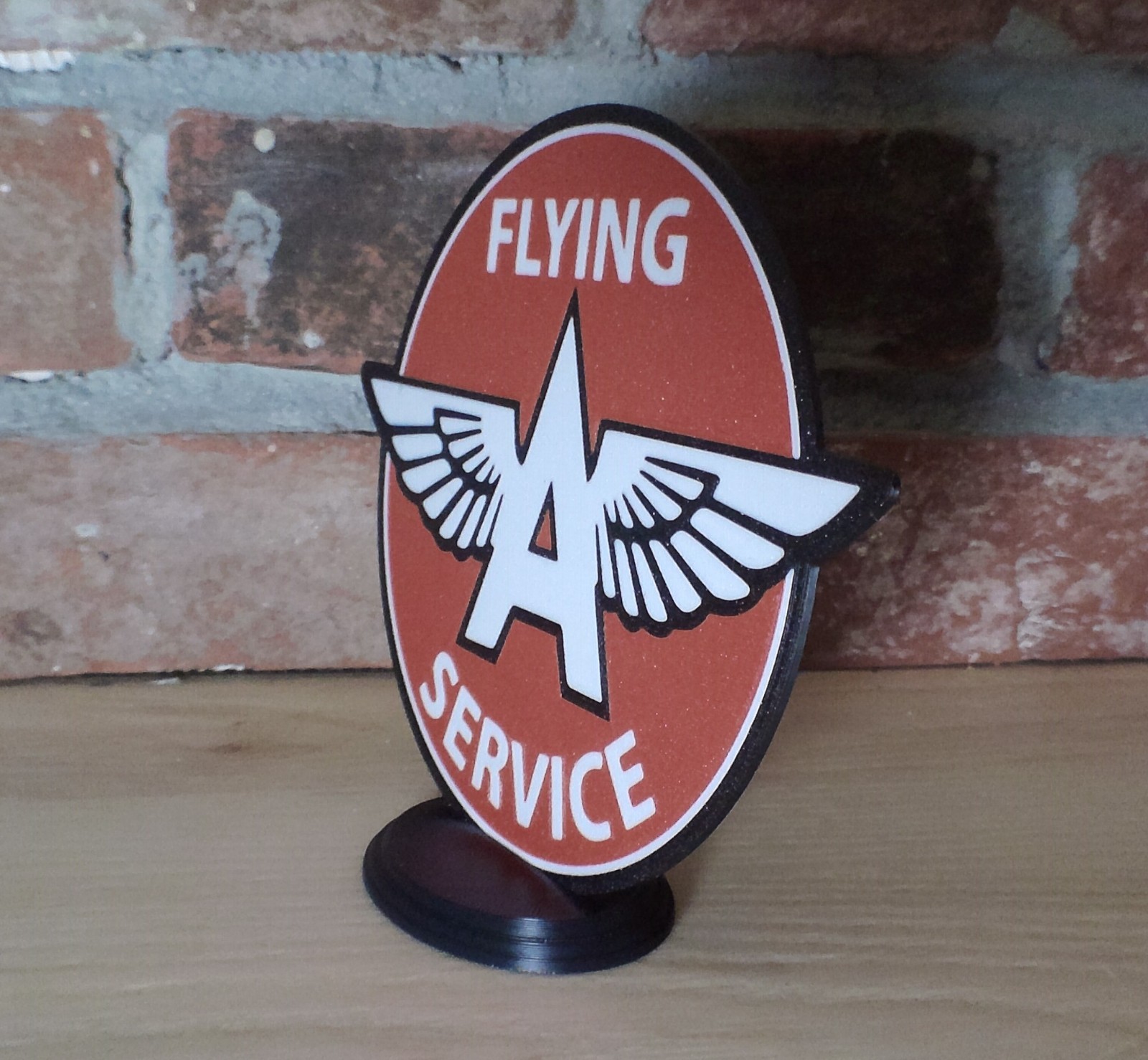 FLYING A SERVICE desktop sign with removable base almost 5 inches tall