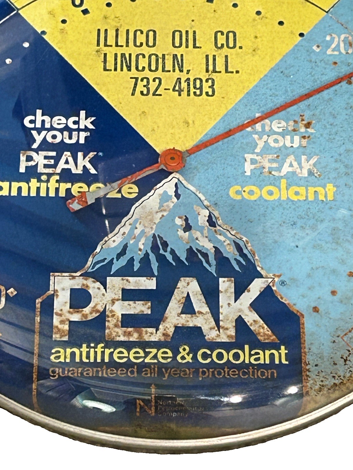 VINTAGE 1960’s-1970’s PEAK ANTIFREEZE AND COOLANT THERMOMETER 10” DIAMETER