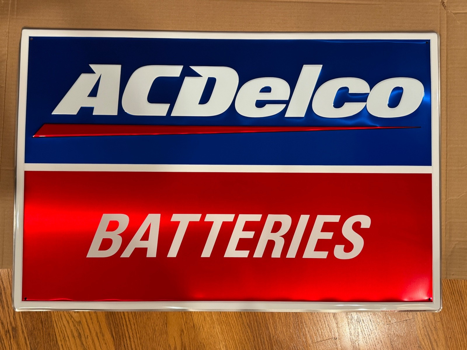 Vintage Stout-Lite ACDELCO BATTERIES Embossed Metal Garage Sign Car Auto 36″x24″