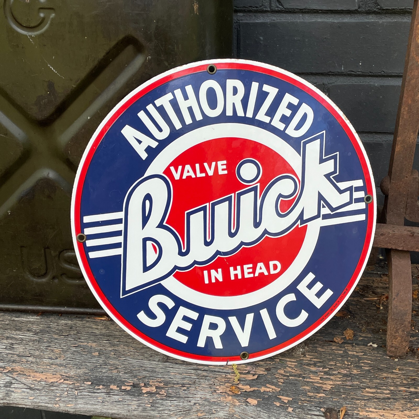 Authorized Buick Service Porcelain Sign Made USA Vtg 1980s Ande Rooney Oil Motor