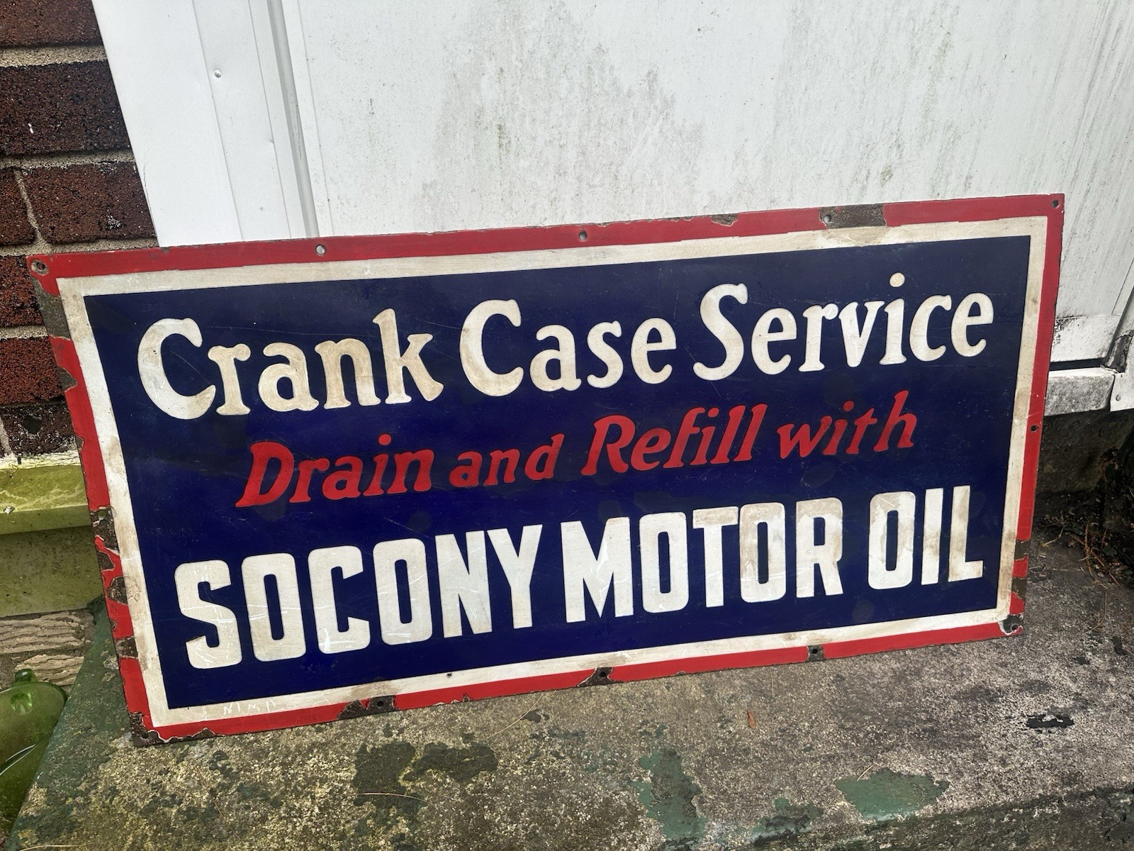 Socony Oil Crankcase Service Porcelain Sign 18” X 35.75” 1960s Gas station