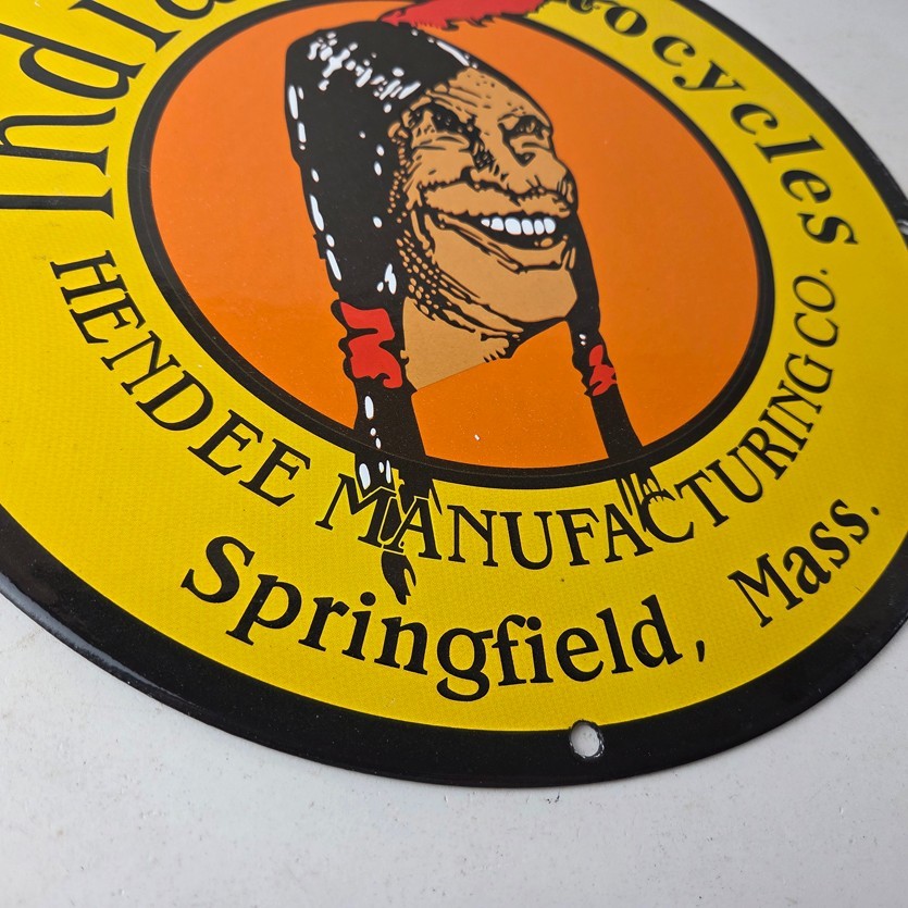 Vintage Indian Motorcycles Sign – Hendee Sales Parts Service Porcelain Gas Sign