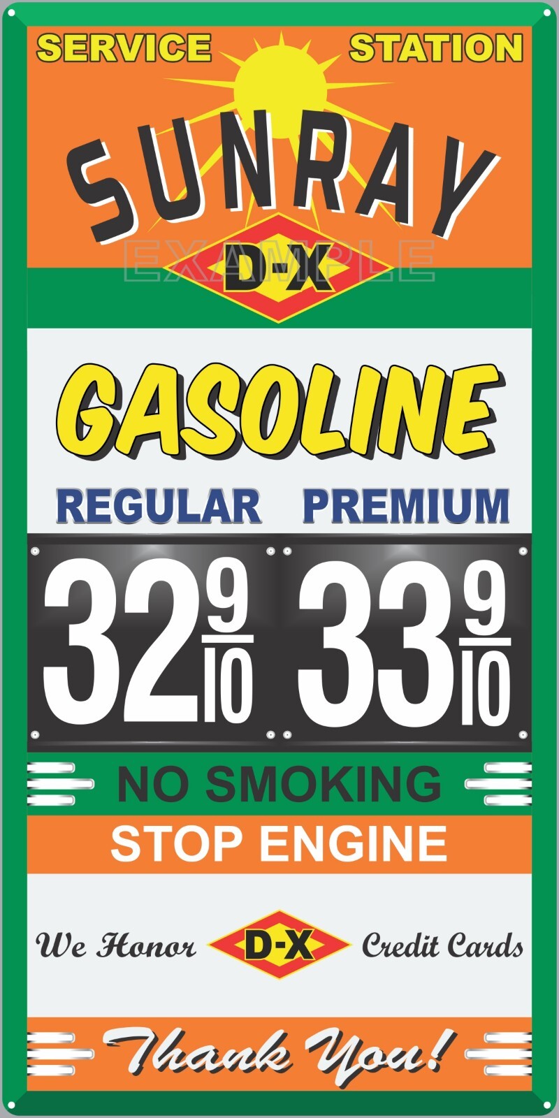 DX SUNRAY GAS STATION PRICE PER GALLON OLD PUMP SIGN REMAKE ALUMINUM SIZE OPTION