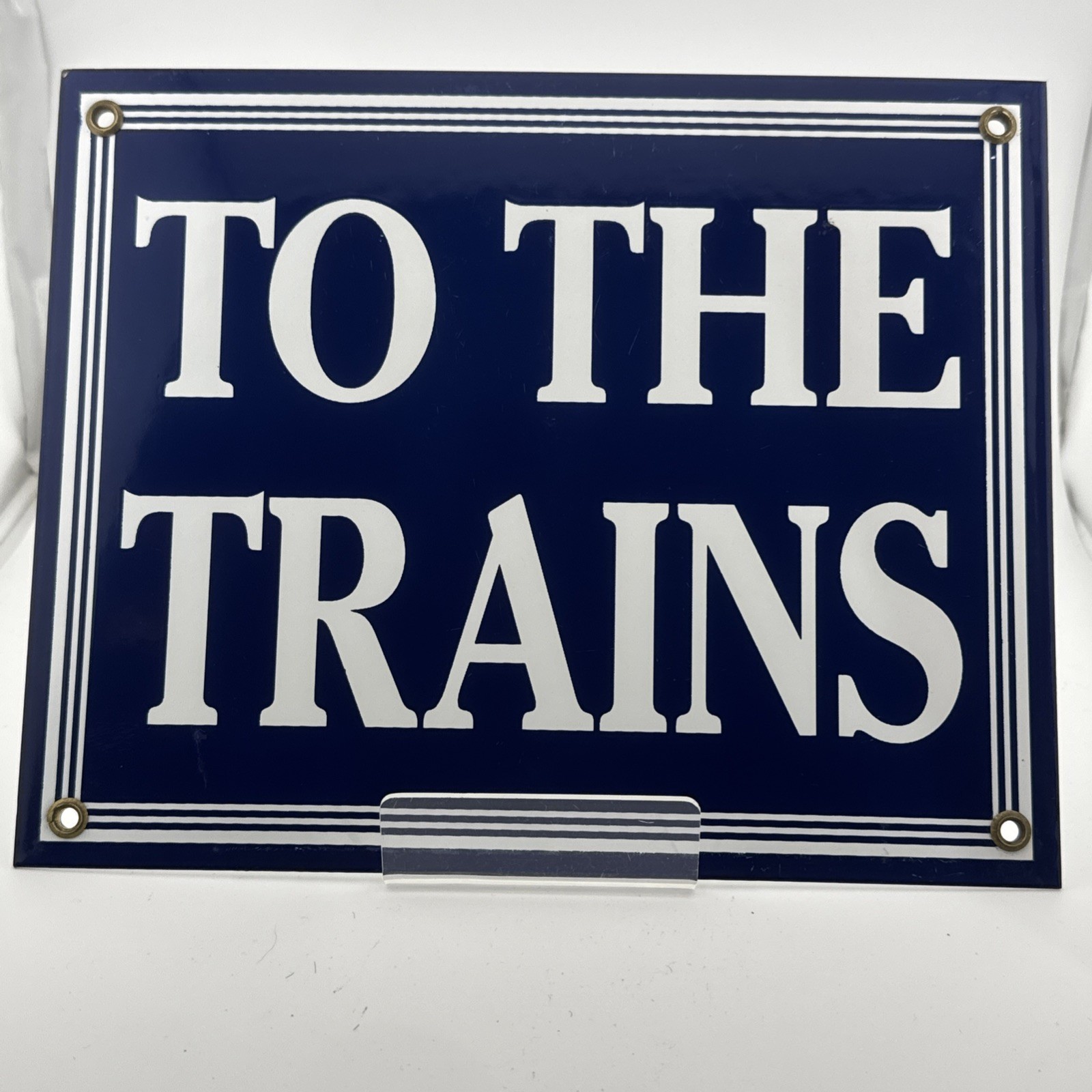 Vintage To The Trains Railroad Sign – Directional Railway Station Porcelain Sign
