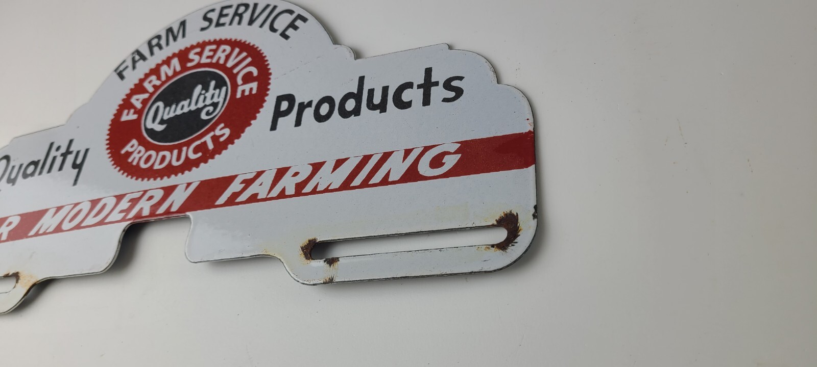 Vintage Farm Sign Topper – Gas Tractor Auto Car Porcelain License Plate Topper