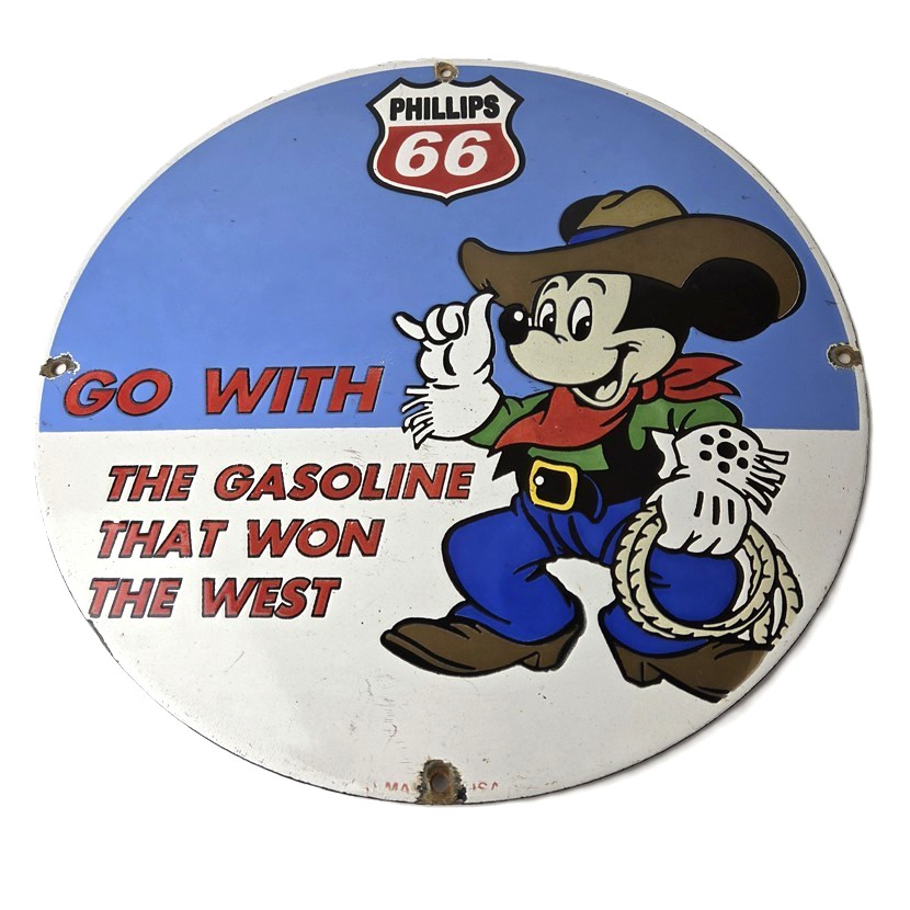 Vintage Phillips 66 Gasoline Sign – Mickey Mouse Gas Pump Station Porcelain Sign