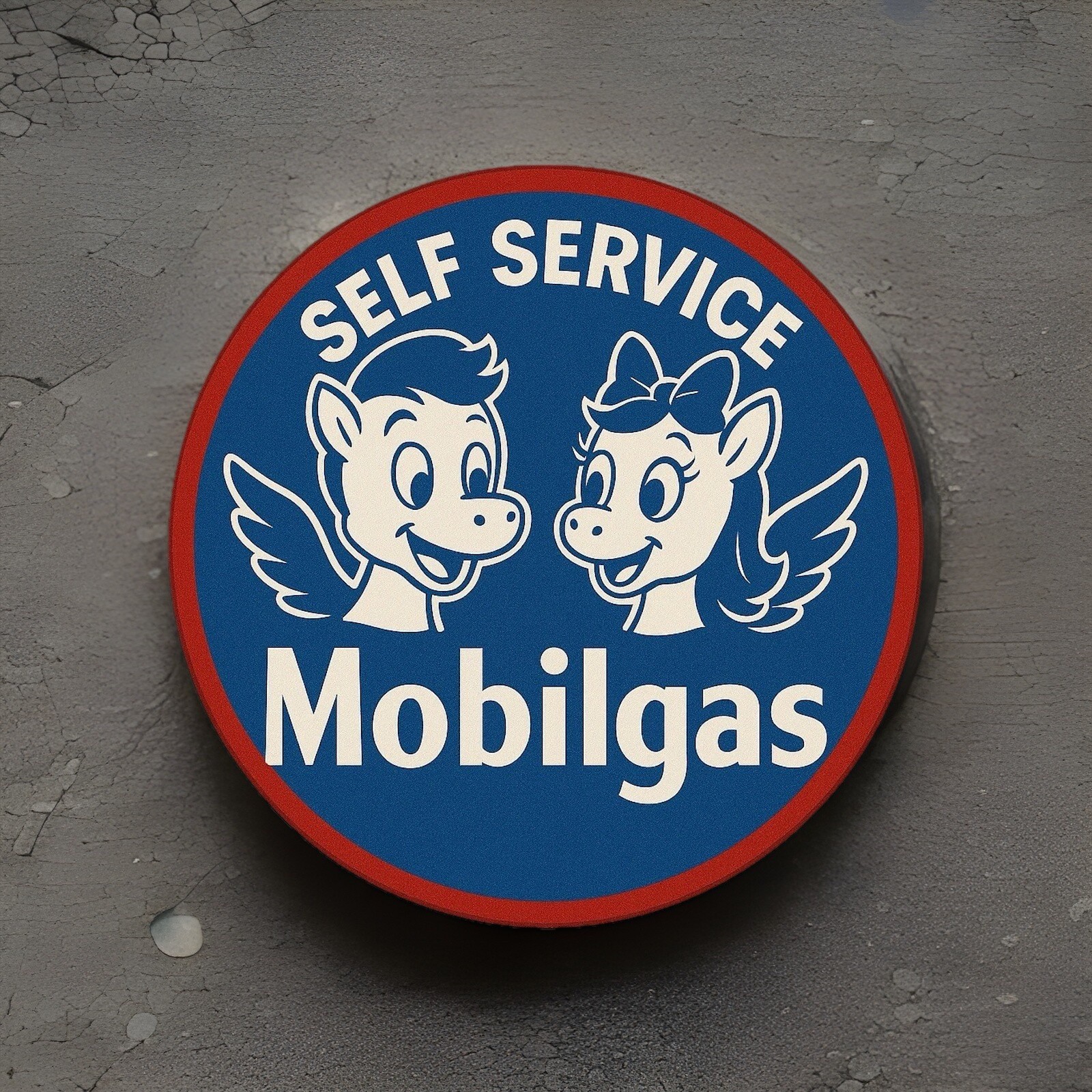 Hi Gloss Mobilgas Mobil Gasoline Self Service Vintage Style Metal Sign