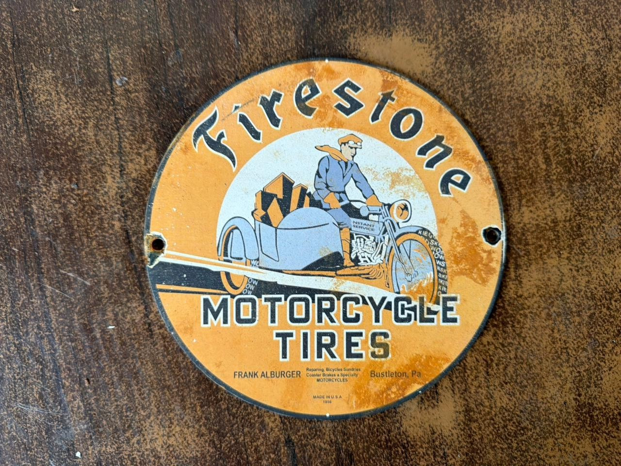 PORCELIAN FIRESTONE ENAMEL SIGN SIZE 6X6 INCHES