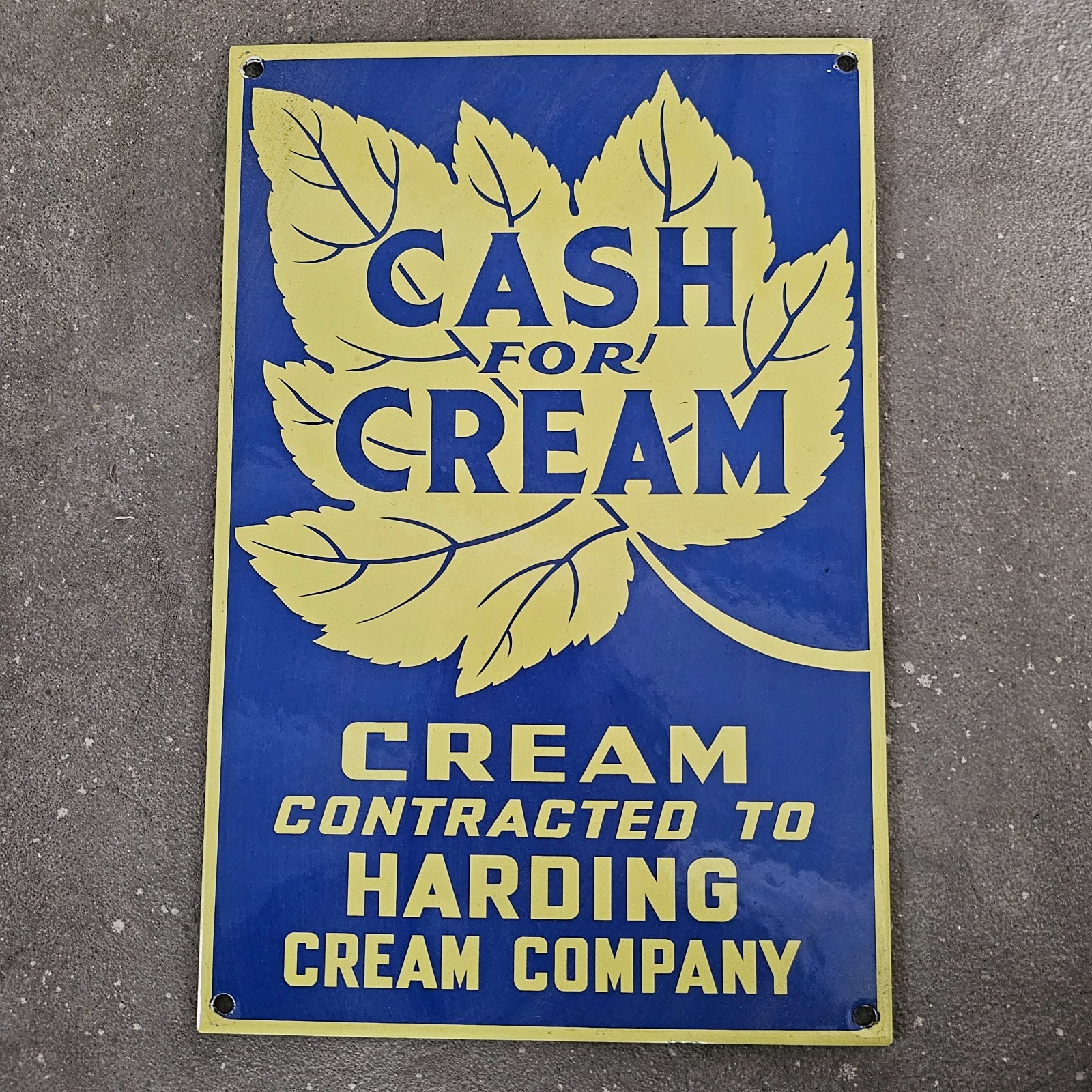VINTAGE CASH FOR CREAM OLD US GASOLINE OIL GAS PUMP ENAMEL PORCELAIN SIGN
