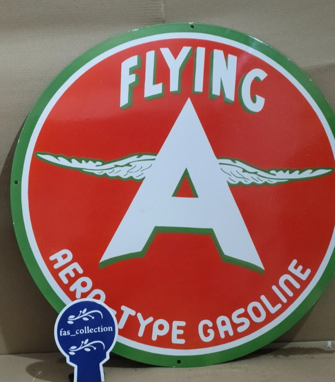 Flying A Gasoline Porcelain Enamel Sign 30 x 30 Inches 1 Sided