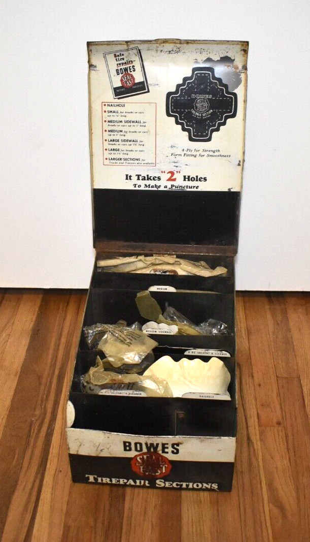 Vintage BOWES Gas Station Advertising TIREPAIR Tire Repair Cabinet Display