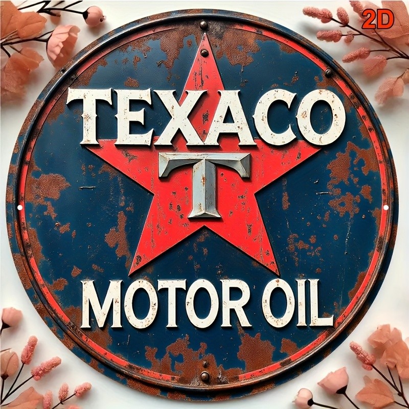 2D Flat, Tin Metal Signs Texaco Star Logo Vintage Gas Station Sign – Retro Red &