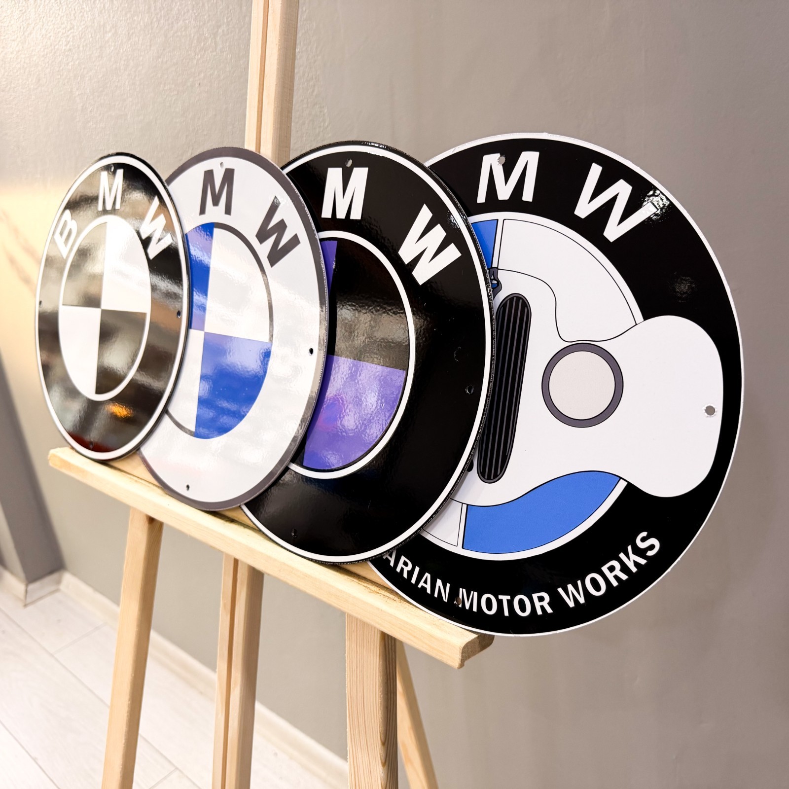 BMW Classic, White Blue, Black Purple & Grille Metal Sign Set – 30 cm (11.8”)
