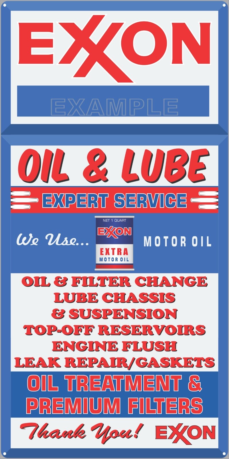 EXXON LUBE OIL CHANGE SERVICE GAS STATION OLD SIGN REMAKE ALUMINUM SIZE OPTIONS