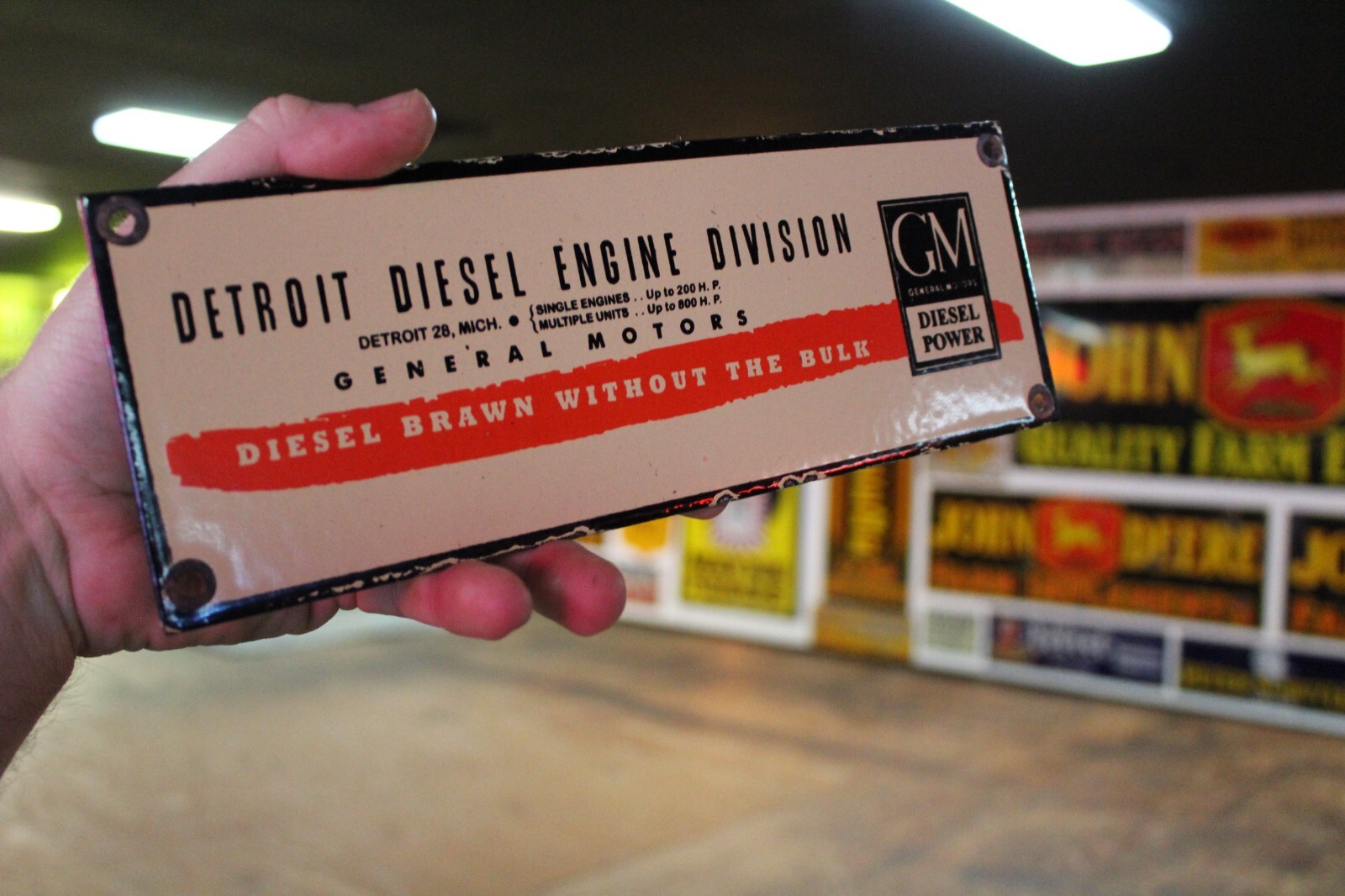 GM DETROIT DIESEL DEALER PORCELAIN METAL SIGN GAS OIL CHEVY GARAGE AUTO TRUCK