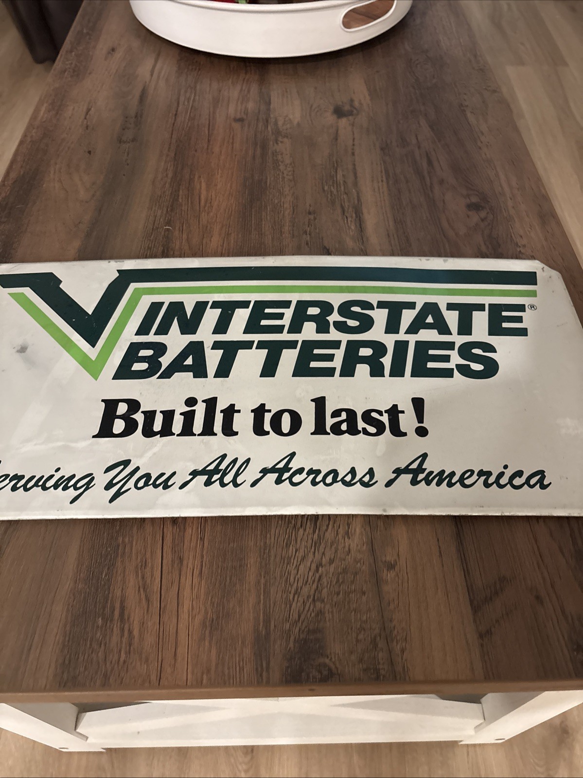 Authentic Vtg Interstate Battery Advertising Metal Sign 2’x5′ Gas Oil Garage