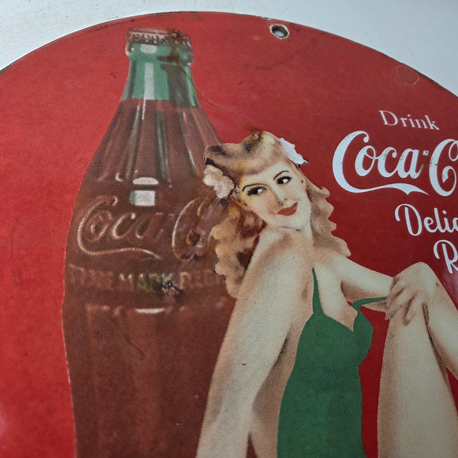 Vintage Coca-Cola Porcelain Sign – Gas Pump Plate Service Diner Sign