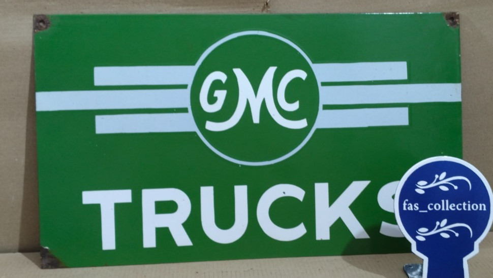 GMC Trucks Porcelain Enamel Sign 24 x 14 Inches 1 Sided