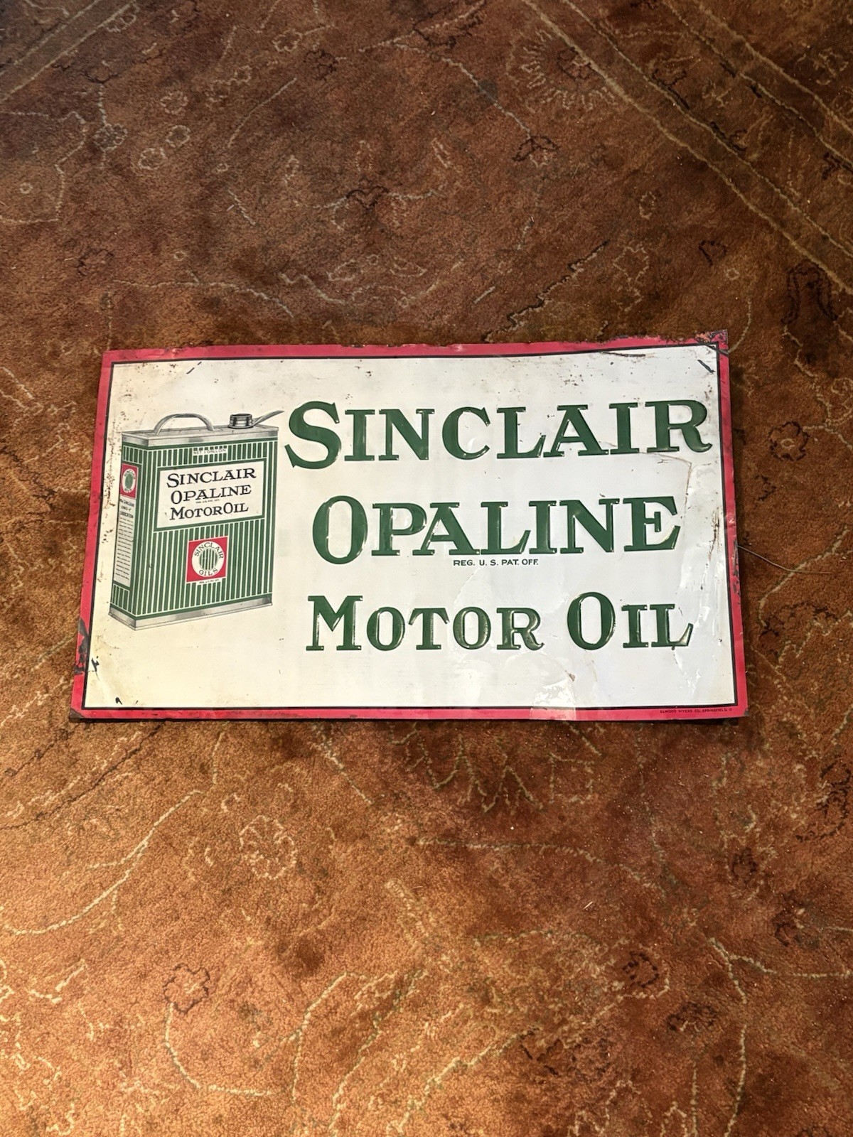 sinclair opaline sign Antique Original Tin Tacker Enamel 1920s 11-3/4 x 19 -3/8