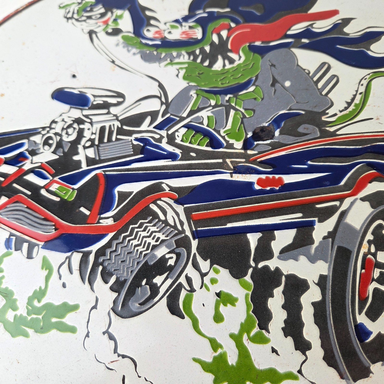Vintage Rat Fink Hot Rod Batmobile Porcelain Sign – Kustom Fink Batman Sign