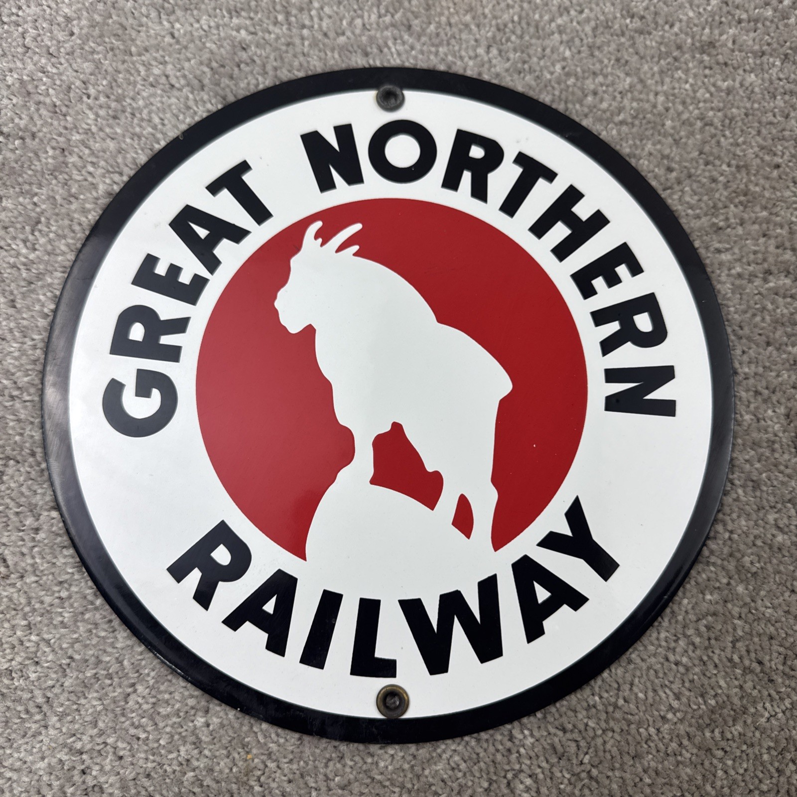 GREAT NORTHERN RAILWAY Porcelain SIGN Train STATION FREIGHT Railroad GAS
