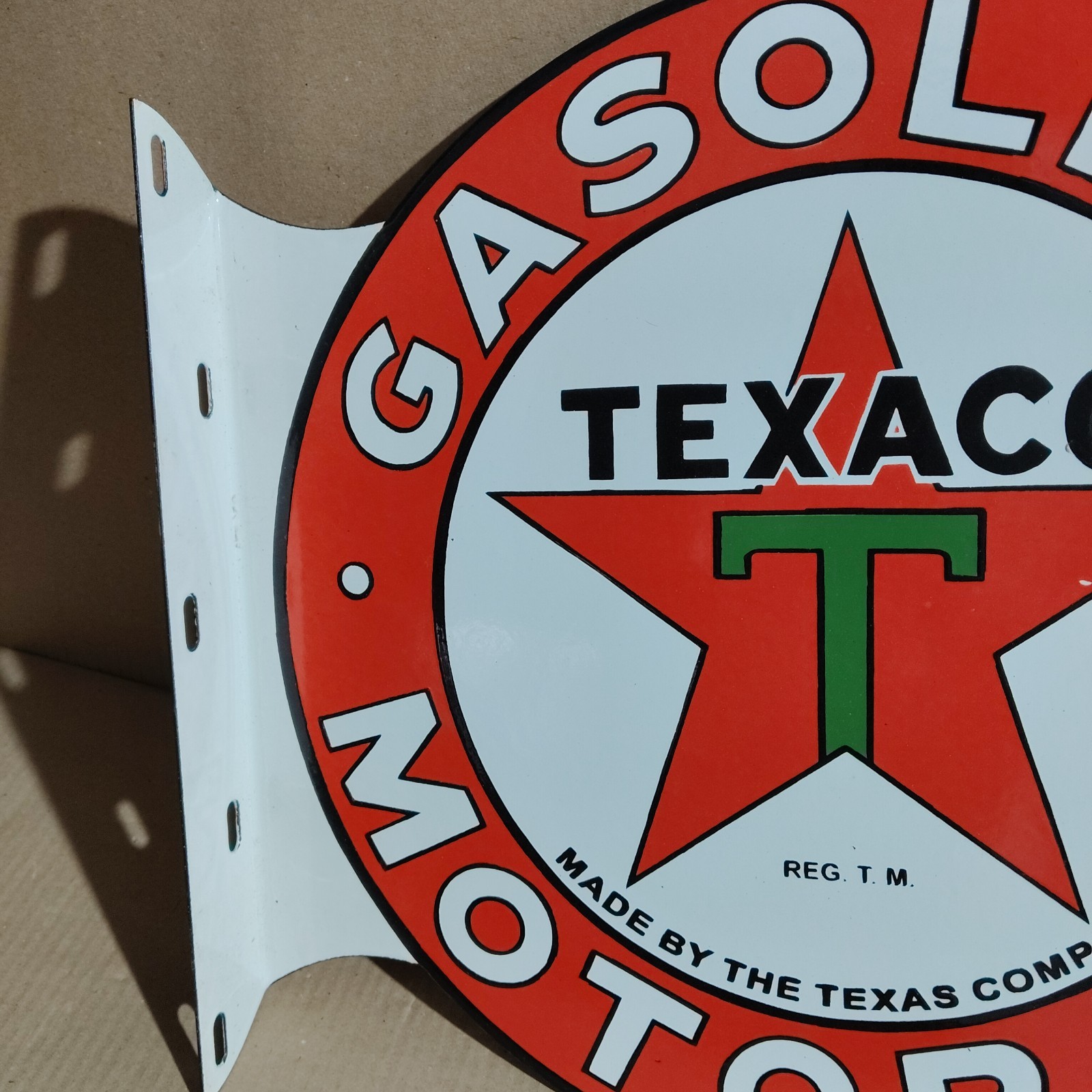 Texaco Gasoline Motor Oil Porcelain Enamel Sign 19.5 x 17 Inches 2 Sided