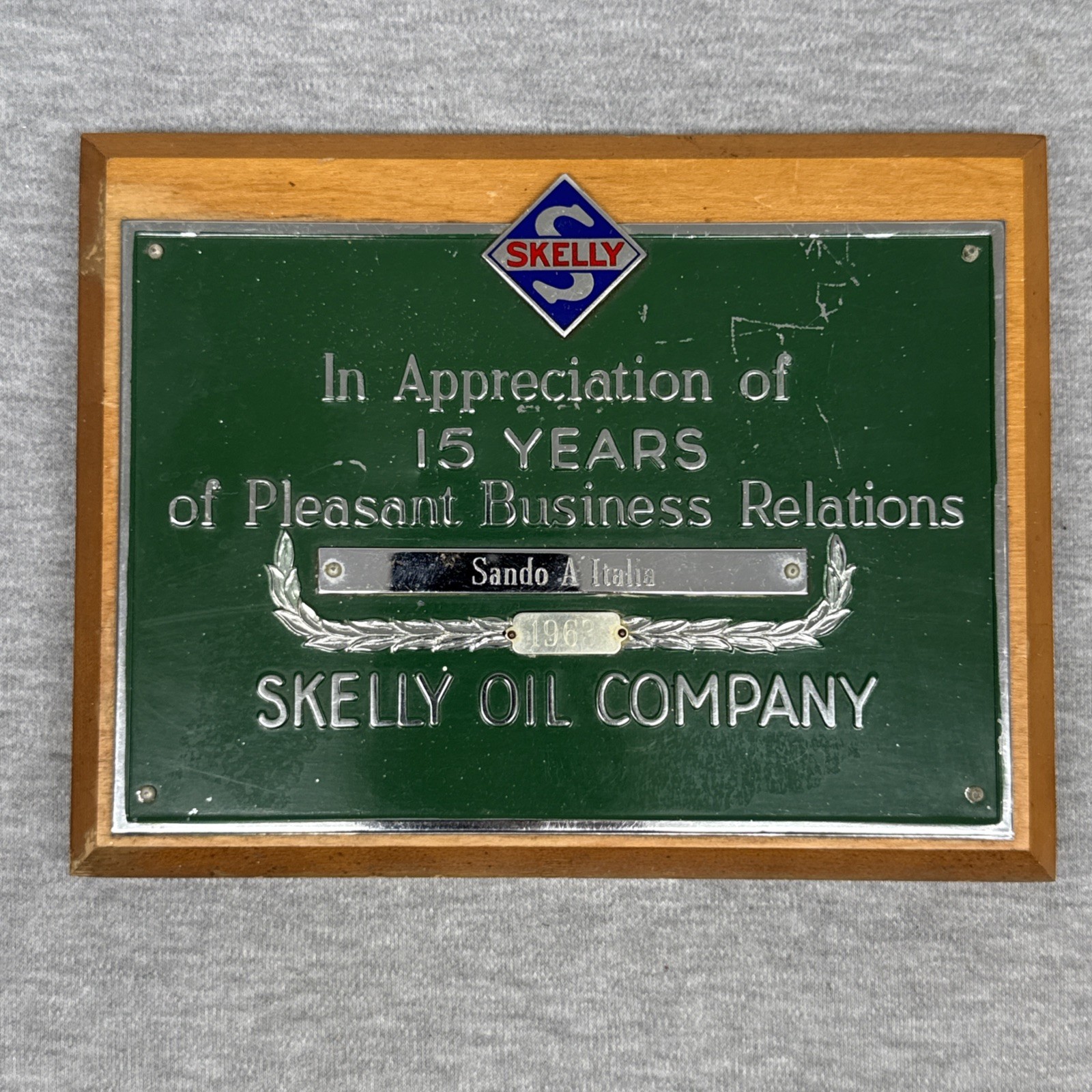 Vintage 1953 Skelly Oil Company 15 Years Appreciation Award Plaque