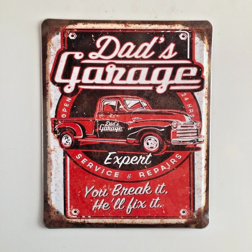 Dad`s garage tin sign service repairs vintage sign retro style rusted sign