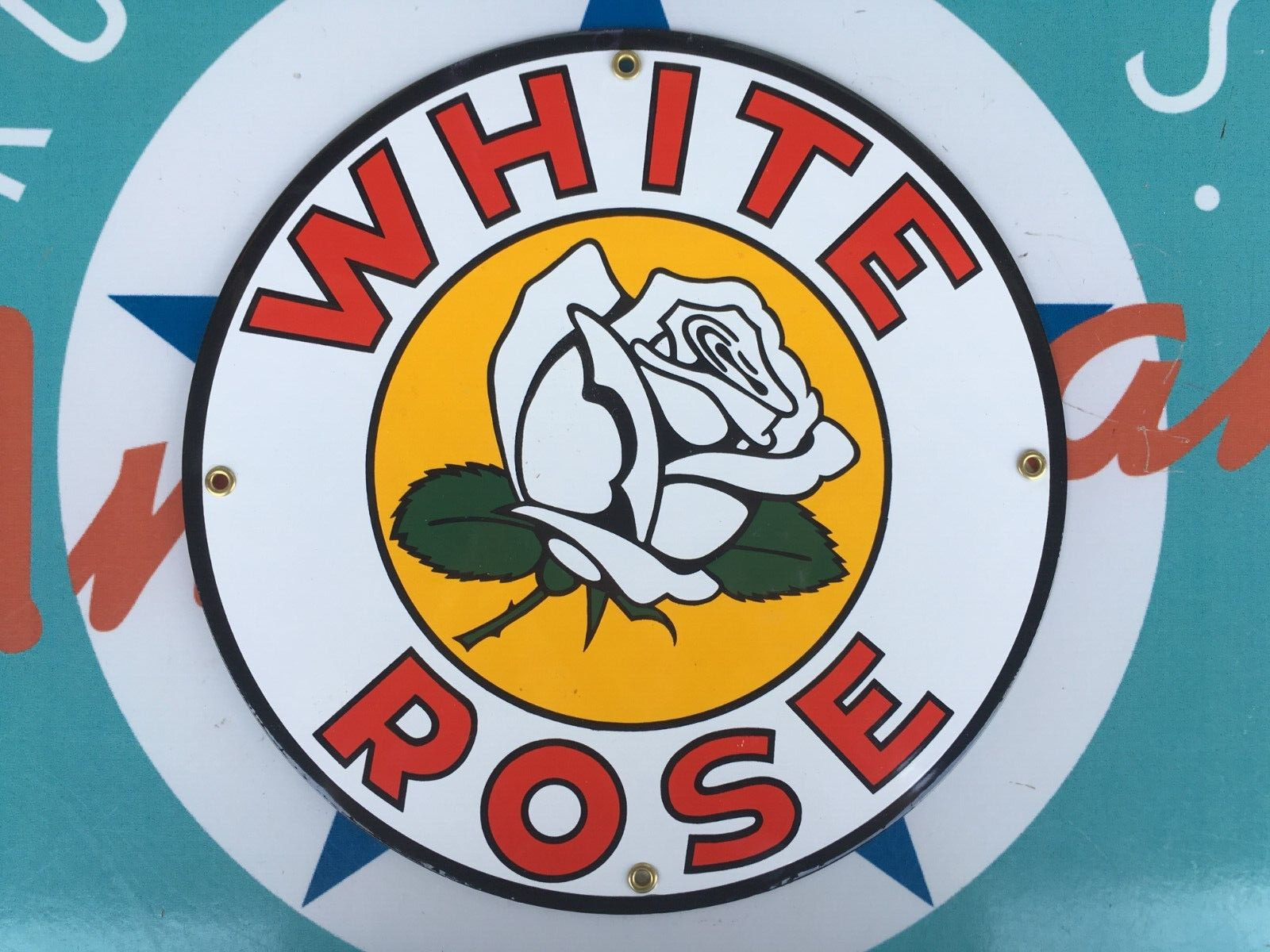 WHITE ROSE GASOLINE ROSE top QUALITY porcelain coated 18 GAUGE steel SIGN
