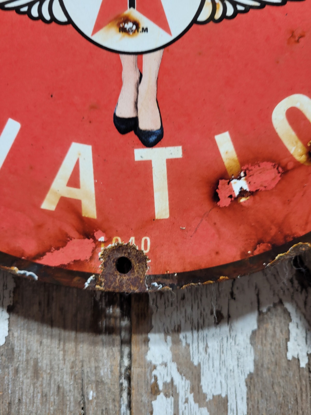 VINTAGE TEXACO PORCELAIN SIGN OLD 12″ AVIATION GAS MOTOR OIL WOMAN PILOT SAILOR