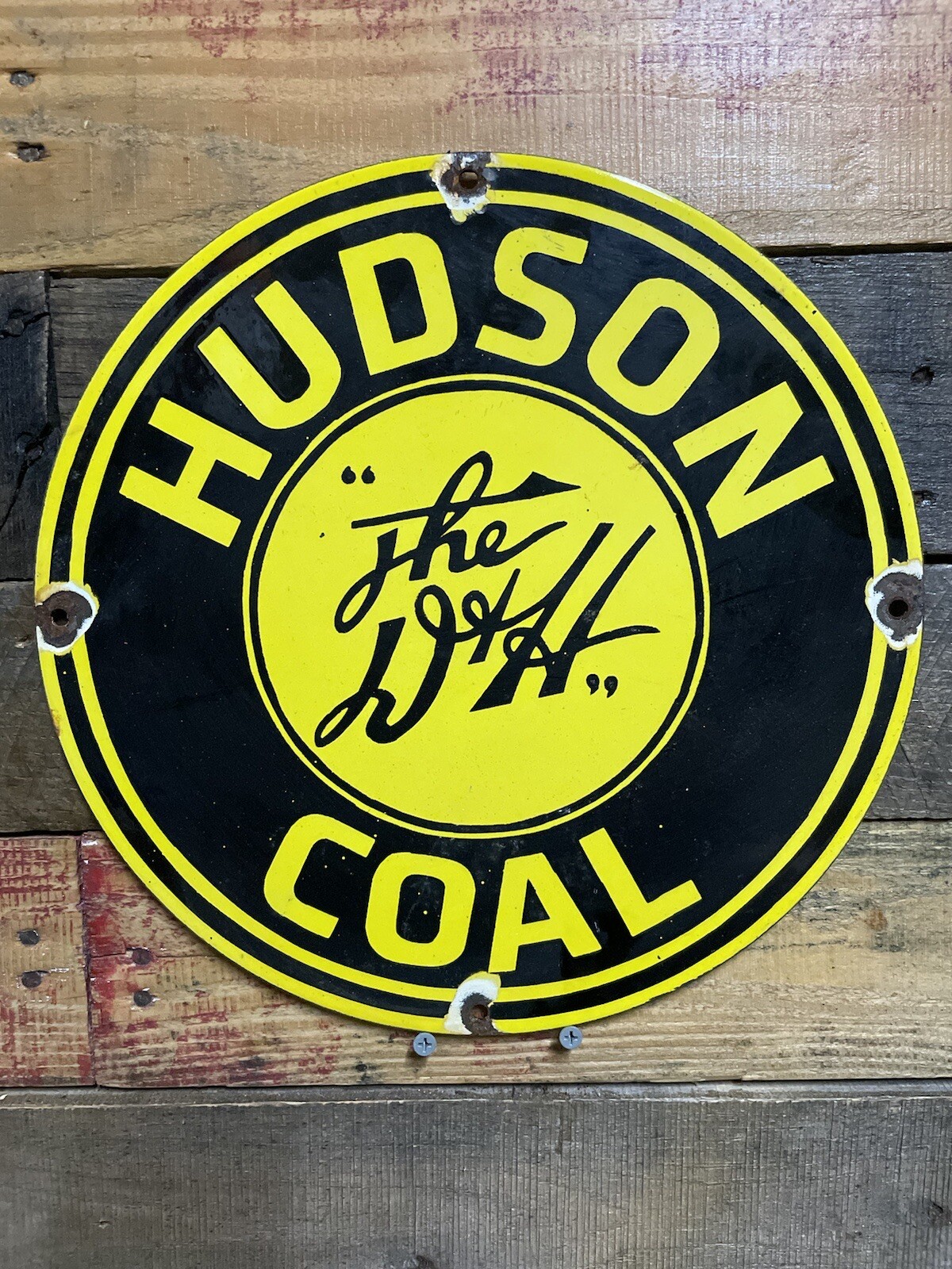 VINTAGE DELAWARE & HUDSON PORCELAIN SIGN TRAIN RAILWAY LINE COAL LOCOMOTIVE 12”