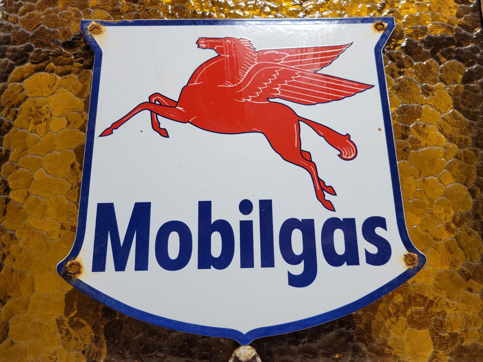 VINTAGE MOBIL PORCELAIN SIGN OLD MOBILGAS GAS STATION PUMP PLATE SHIELD PEGASUS