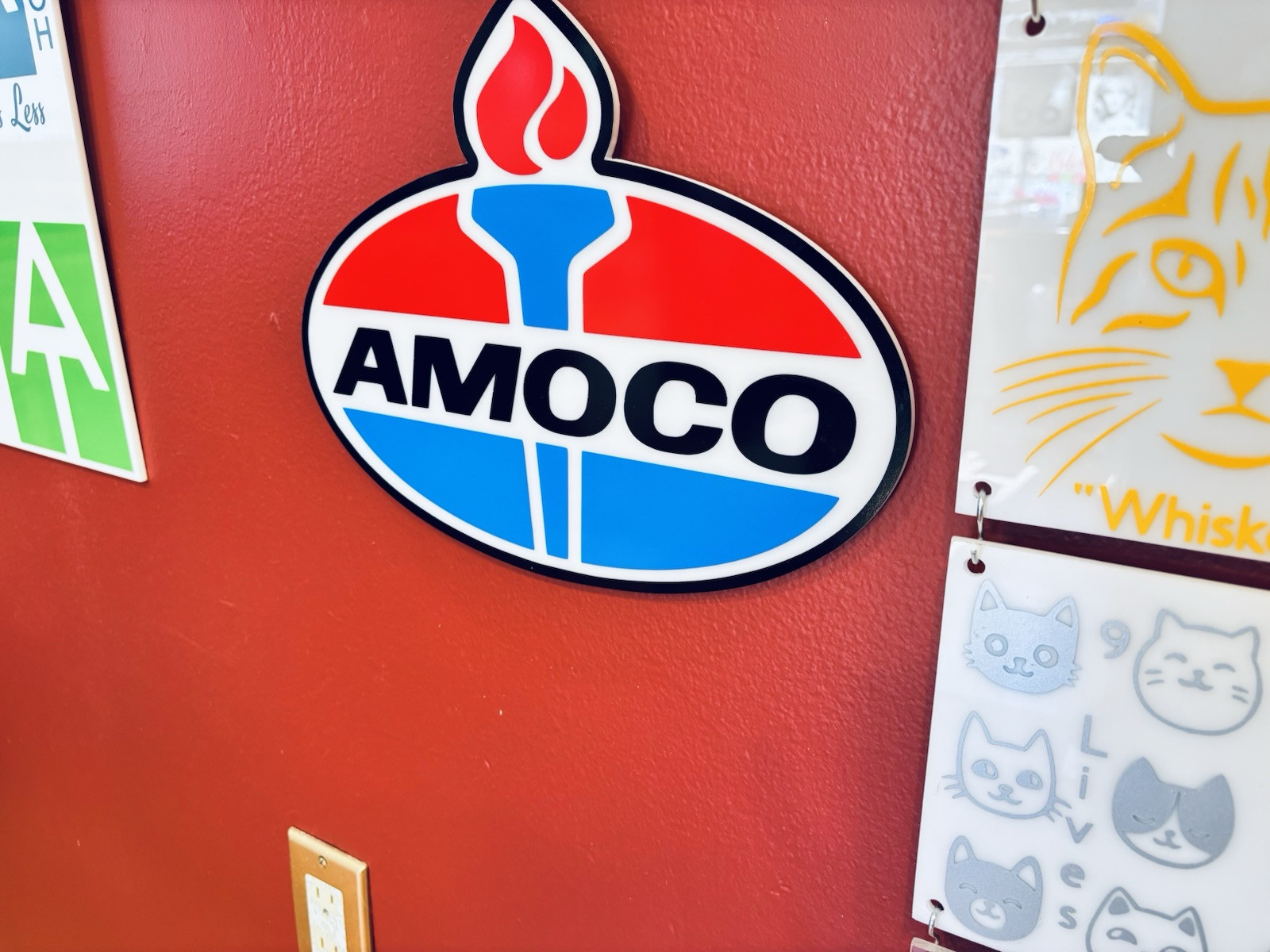 Handmade Amoco Acrylic & Vinyl Sign NOT Cheap Tin/NO Crummy Printing! Oil & Gas