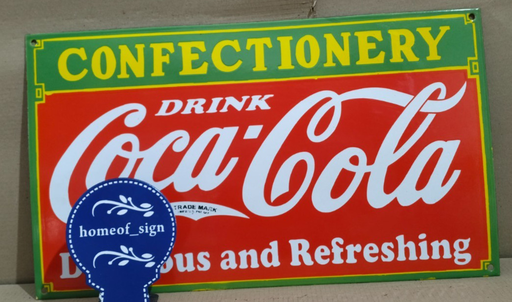 Drink Coca Cola Confectionery Porcelain Enamel Sign 24 X 14 Inches 1 sides
