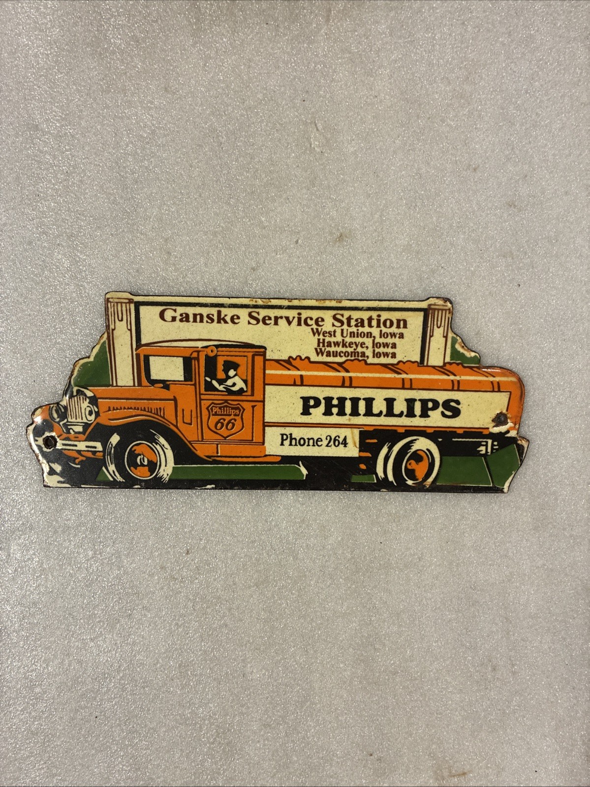 Phillips 66 Porcelain Advertising Sign Gas Station Oil Refinery Truck Iowa