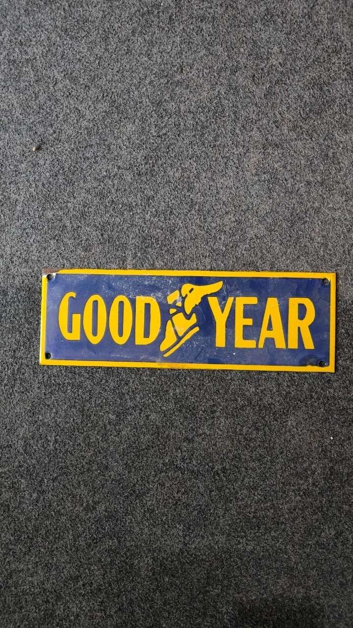 PORCELAIN GOOD YEAR ENAMEL SIGN 12X4 INCHES