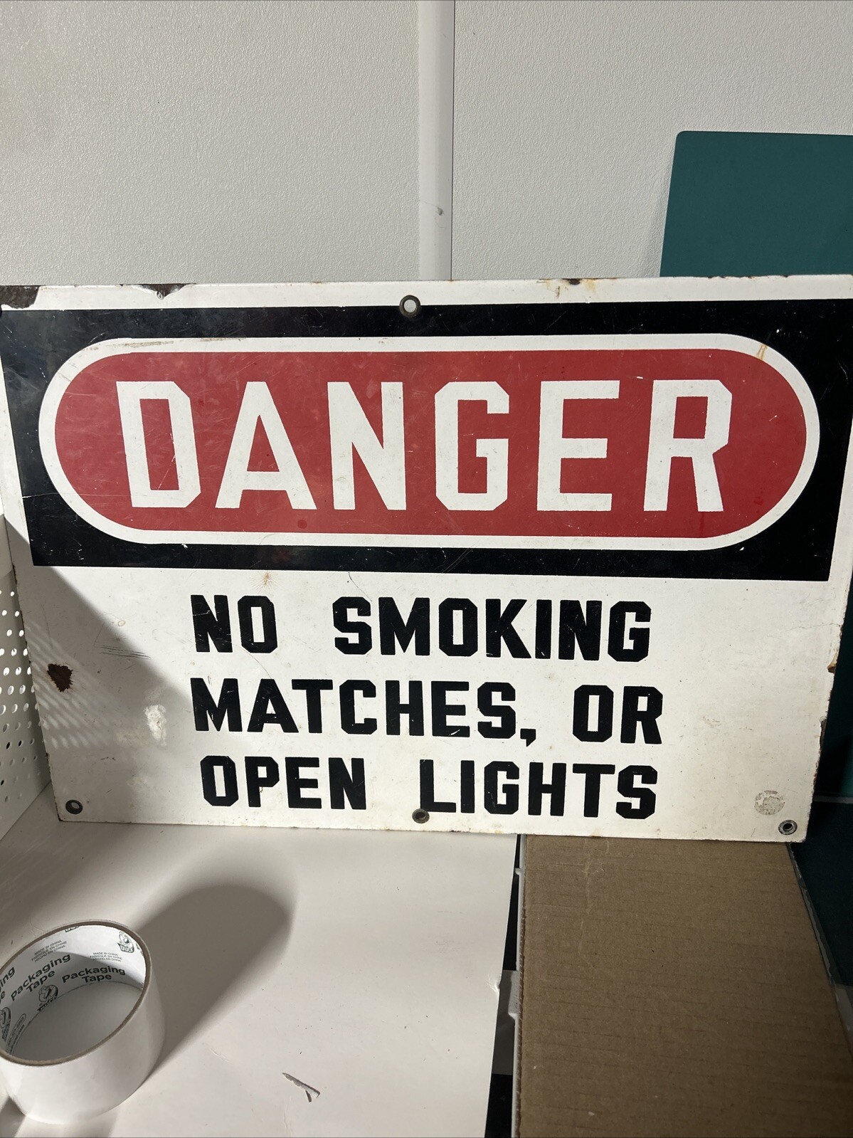 Vintage Rare Porcelain Danger No Smoking Matches Lights Approximately 20”x14”!
