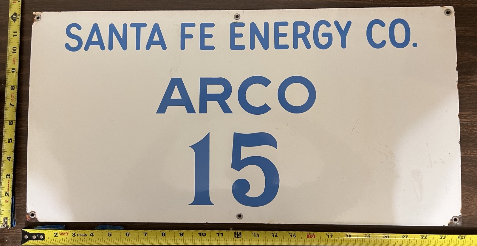 Vintage Porcelain Oil Field Sign – Santa Fe Energy Co. Arco 15