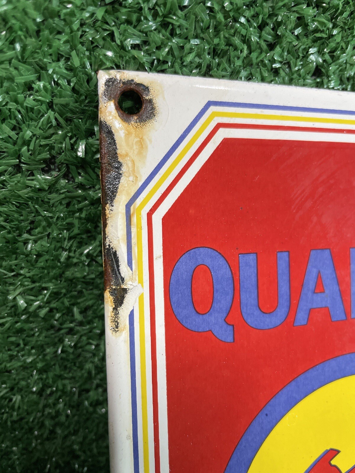 VINTAGE QUALITY OK USED CARS PORCELAIN SIGN DEALERSHIP GAS OIL SERVICE STATION