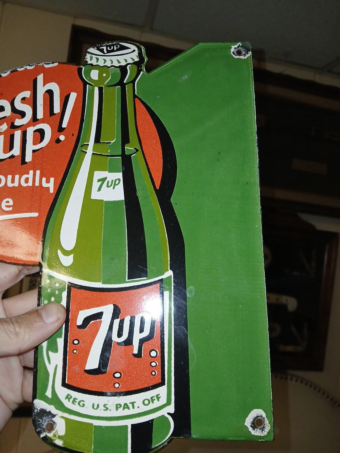 VINTAGE 7UP SODA POP PORCELAIN SIGN GAS STATION SEVEN MOTOR OIL PEPSI COLA