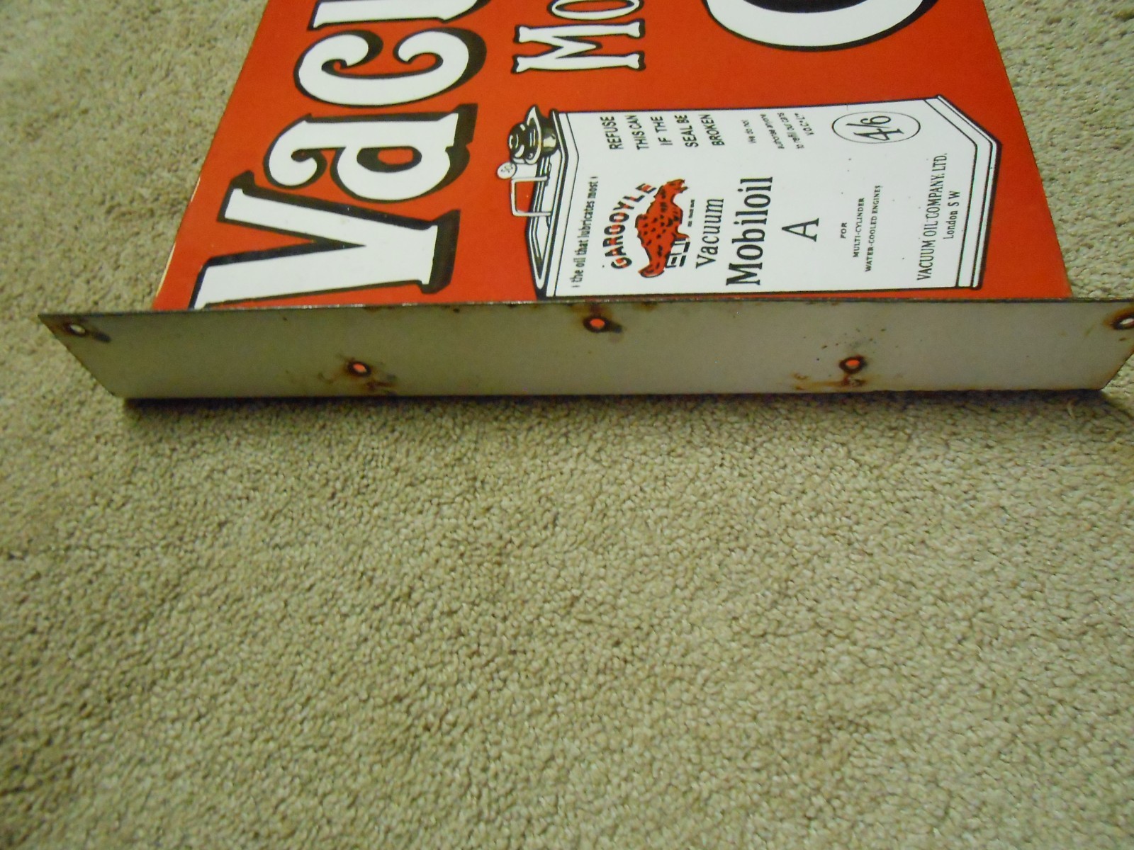 Flanged 1930’s Vintage Porcelain 2 Sided Mobiloil Vacuum Motor Car Oils Sign,