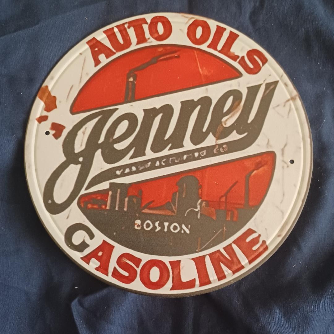 8″ Round Metal Sign Man Cave Wall Art Garage Bar Gas Station Oil Auto Jenney Gas
