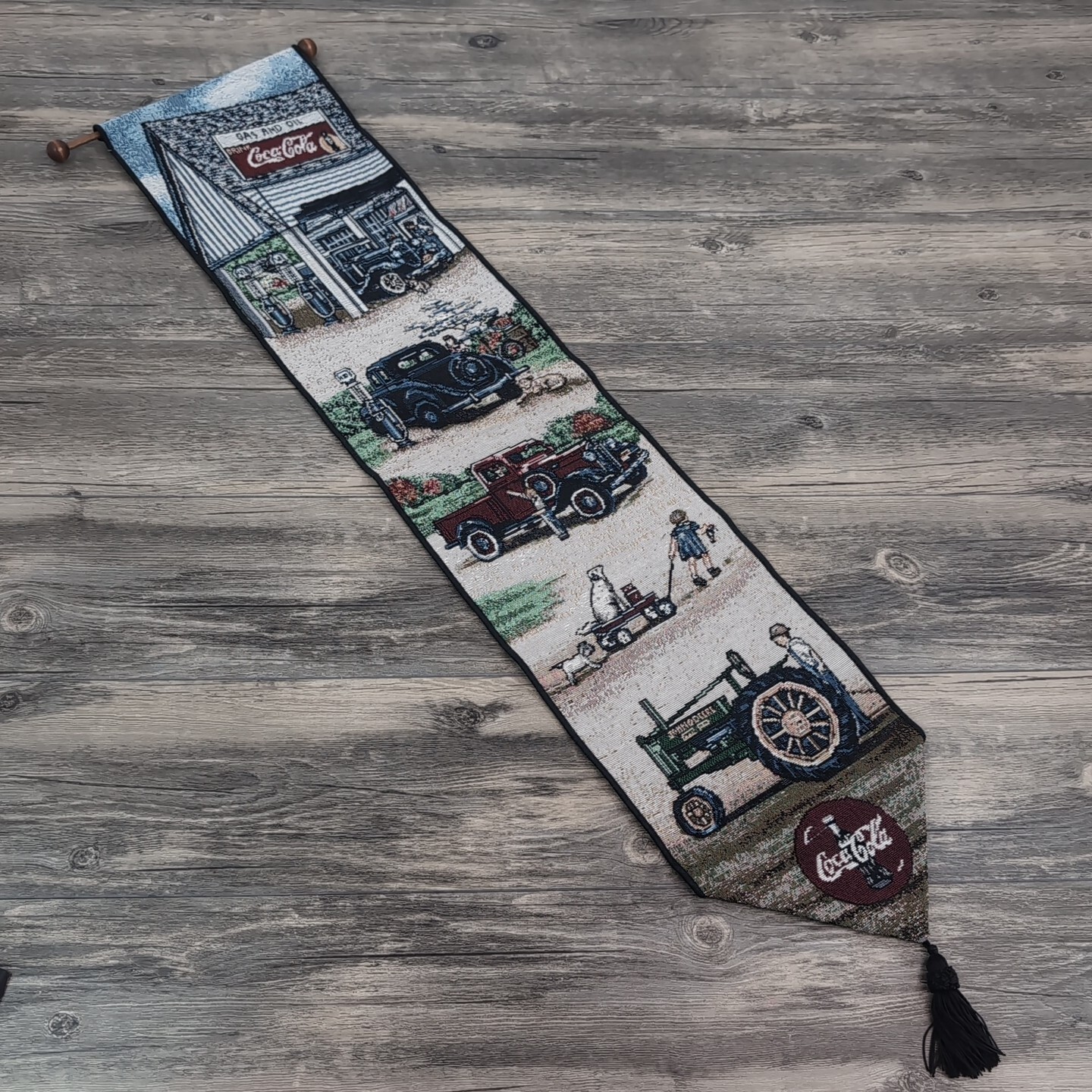 Coca Cola Gas & Oil Tapestry Wall Hanging 8″x38″ Retro Look Soda Advertisement