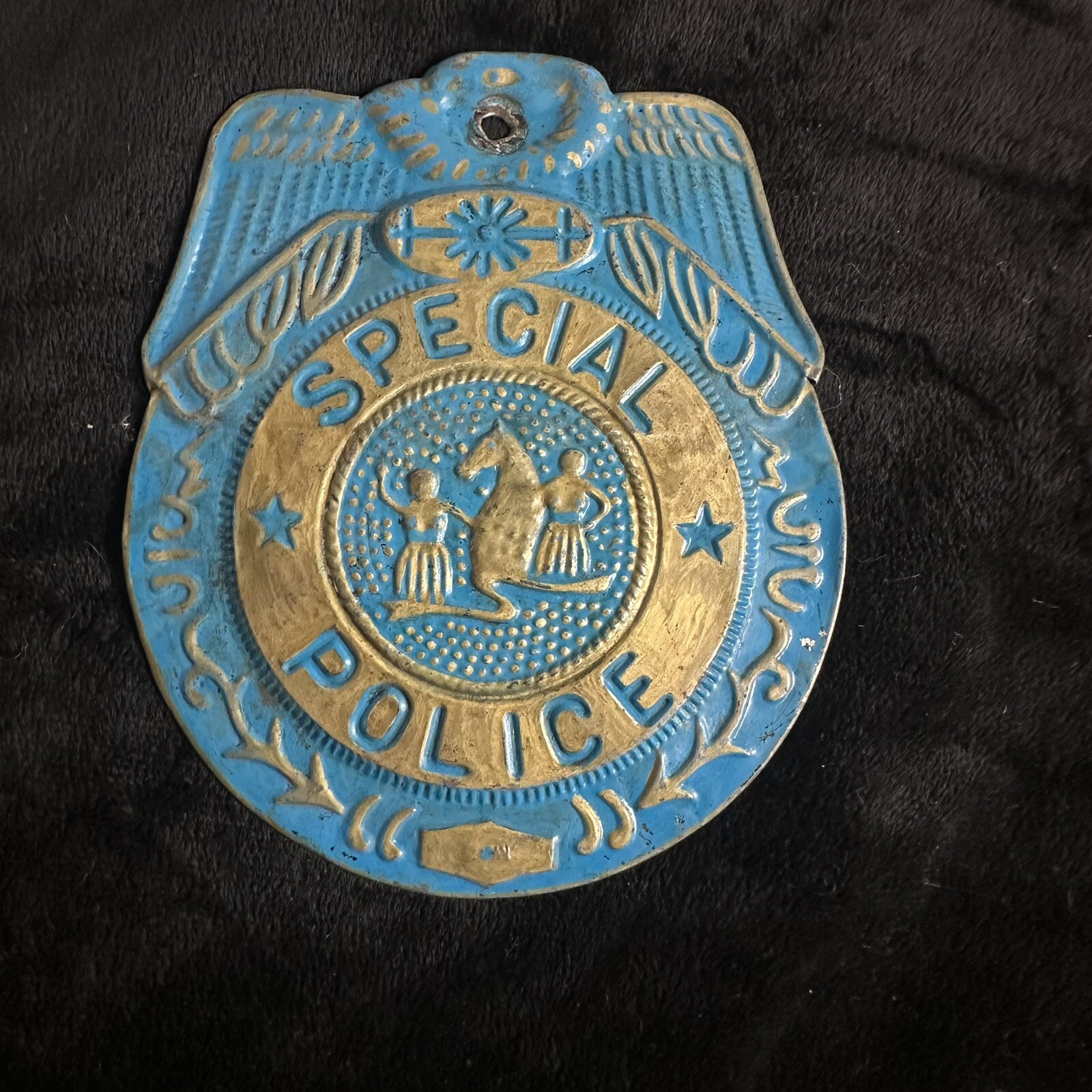 VINTAGE Blue tin Special Police sign 6” See photos for condition Made in Japan