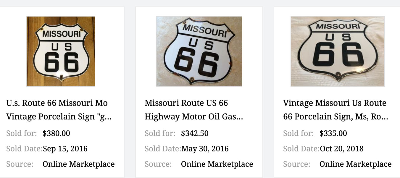 VINTAGE MISSOURI ROUTE 66 UNITED STATES U.S. PORCELAIN METAL GASOLINE OIL SIGN