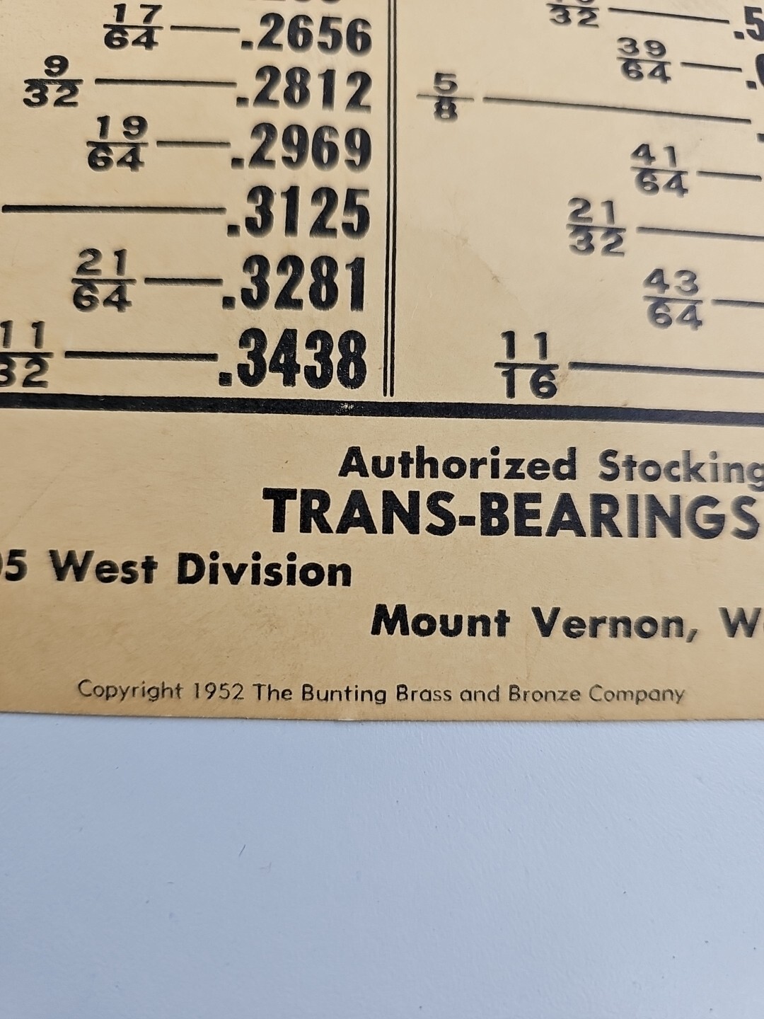 Cardboard vtg Bunting Conversion Table CHARTS 1952 sign Trans-Bearing Mt Vernon