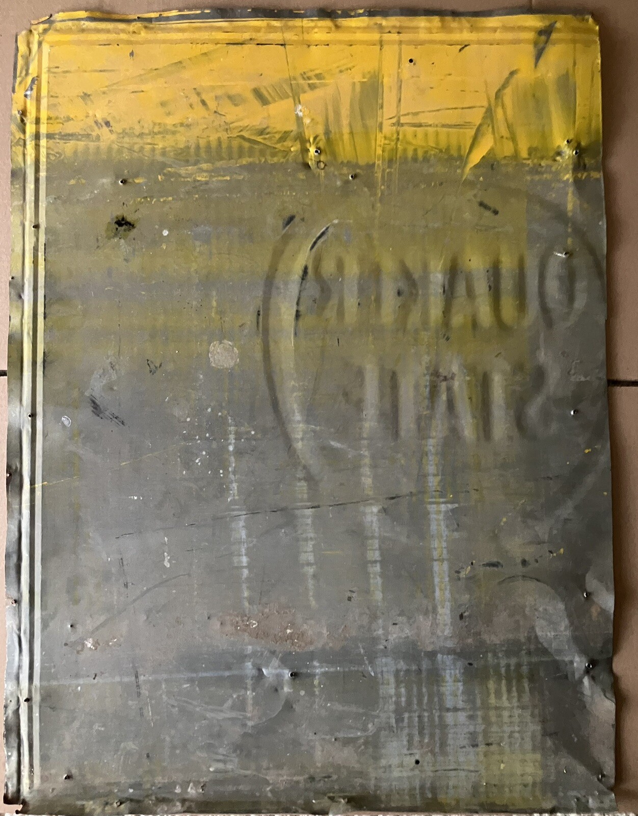 Quaker State Oil Advertising Sign Tin Litho Pressed Metal Letters 28”x 37” 1950s