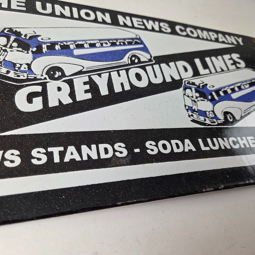 Vintage Greyhound Porcelain Sign – American Bus Line Company Gas Pump Plate Sign